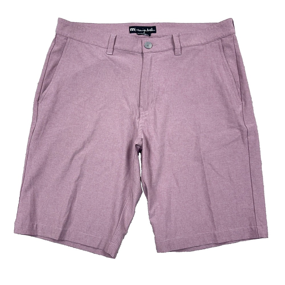 Travis Mathew Golf Shorts Men 36 Pink Striped Chino Performance Wicking Adult